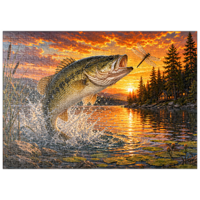 Darstellung des Puzzle Motivs Bassangeln bei Sonnenuntergang - Puzzleteile: 500