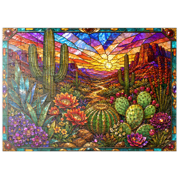 Darstellung des Puzzle Motivs puzzleplate Stained Glass Cactus Desert Bloom 100 Puzzle