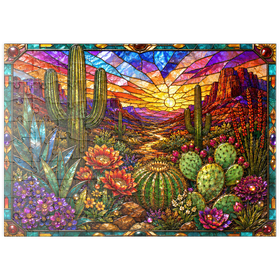 Darstellung des Puzzle Motivs Buntglas-Kaktus „Wüstenblüte“ - Puzzleteile: 100