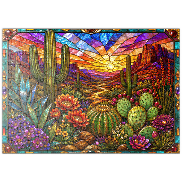 Darstellung des Puzzle Motivs puzzleplate Stained Glass Cactus Desert Bloom 200 Puzzle