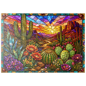 Darstellung des Puzzle Motivs Buntglas-Kaktus „Wüstenblüte“ - Puzzleteile: 200