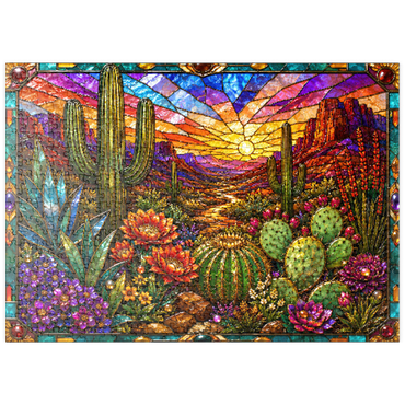 Darstellung des Puzzle Motivs puzzleplate Stained Glass Cactus Desert Bloom 500 Puzzle