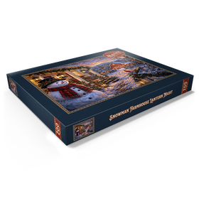 Alternative Darstellung des Puzzle-Motivs Schneemann-Bauernhaus-Laternenabend – Puzzleteile: 200
