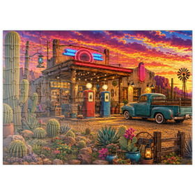 Darstellung des Puzzle Motivs Garten mit Kakteen an der alten Tankstelle - Puzzleteile: 100
