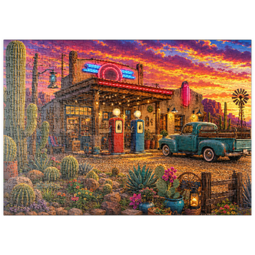 Darstellung des Puzzle Motivs puzzleplate Old Filling Station Cactus Garden 500 Puzzle