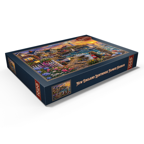 Darstellung des Puzzle Motivs Leuchtturm von New England in Flower Harbor New England Lighthouse Flower Harbor 1000 Puzzle Schachtel Ansicht1