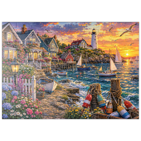 Darstellung des Puzzle Motivs Leuchtturm von New England in Flower Harbor - Puzzleteile: 100