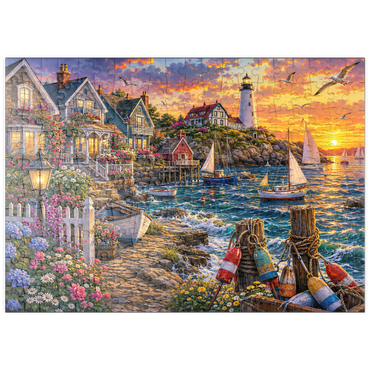 Darstellung des Puzzle Motivs puzzleplate New England Lighthouse Flower Harbor 200 Puzzle