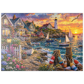 Darstellung des Puzzle Motivs Leuchtturm von New England in Flower Harbor - Puzzleteile: 200