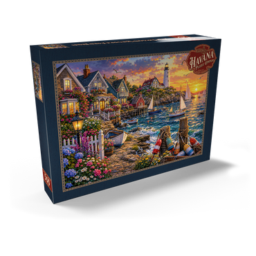 Darstellung des Puzzle Motivs New England Lighthouse Flower Harbor 500 Puzzle Schachtel Ansicht2