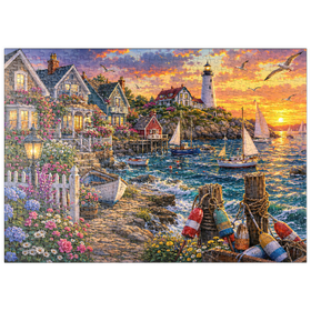 Darstellung des Puzzle Motivs Leuchtturm von New England in Flower Harbor - Puzzleteile: 500