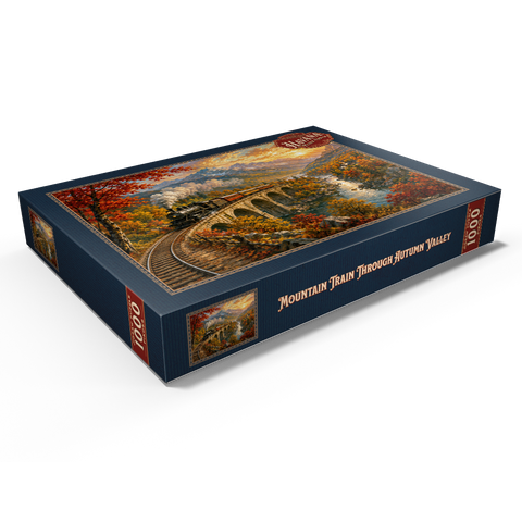 Darstellung des Puzzle Motivs Bergbahn durch das herbstliche Tal Mountain Train Through Autumn Valley 1000 Puzzle Schachtel Ansicht1