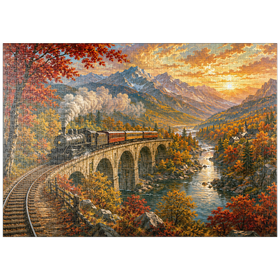 Darstellung des Puzzle Motivs Bergbahn durch das herbstliche Tal - Puzzleteile: 1000