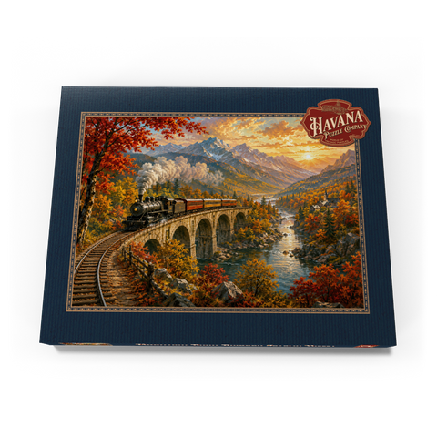 Darstellung des Puzzle Motivs Bergbahn durch das herbstliche Tal Mountain Train Through Autumn Valley 100 Puzzle Schachtel Ansicht3