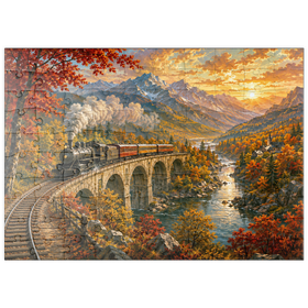 Darstellung des Puzzle Motivs Bergbahn durch das herbstliche Tal - Puzzleteile: 100