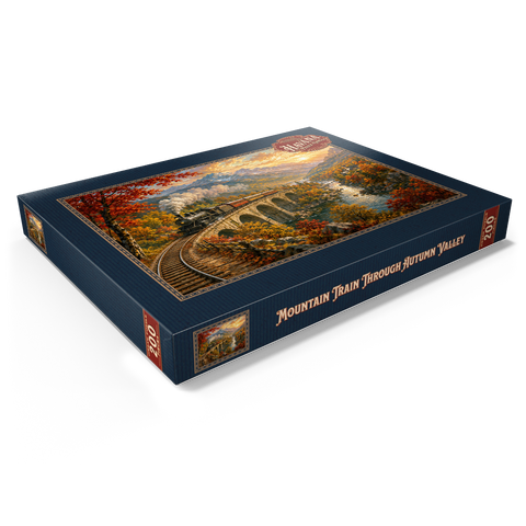 Darstellung des Puzzle Motivs Bergbahn durch das herbstliche Tal Mountain Train Through Autumn Valley 200 Puzzle Schachtel Ansicht1