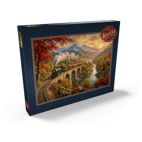 Darstellung des Puzzle Motivs Bergbahn durch das herbstliche Tal Mountain Train Through Autumn Valley 200 Puzzle Schachtel Ansicht2