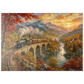 Darstellung des Puzzle Motivs Bergbahn durch das herbstliche Tal - Puzzleteile: 200