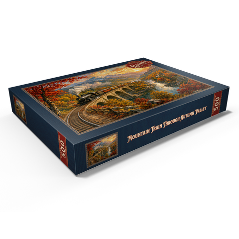 Darstellung des Puzzle Motivs Bergbahn durch das herbstliche Tal Mountain Train Through Autumn Valley 500 Puzzle Schachtel Ansicht1
