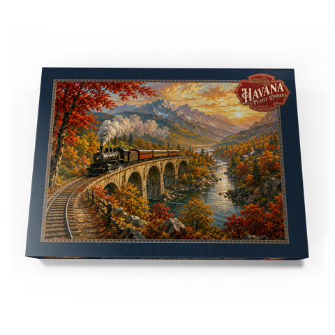 Darstellung des Puzzle Motivs Bergbahn durch das herbstliche Tal Mountain Train Through Autumn Valley 500 Puzzle Schachtel Ansicht3