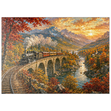 Darstellung des Puzzle Motivs puzzleplate Mountain Train Through Autumn Valley 500 Puzzle