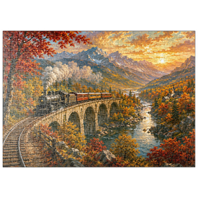 Darstellung des Puzzle Motivs Bergbahn durch das herbstliche Tal - Puzzleteile: 500