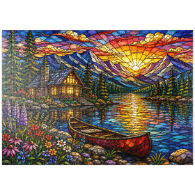 Darstellung des Puzzle Motivs Mosaic Mountain Cabin Lake - Puzzleteile: 1000