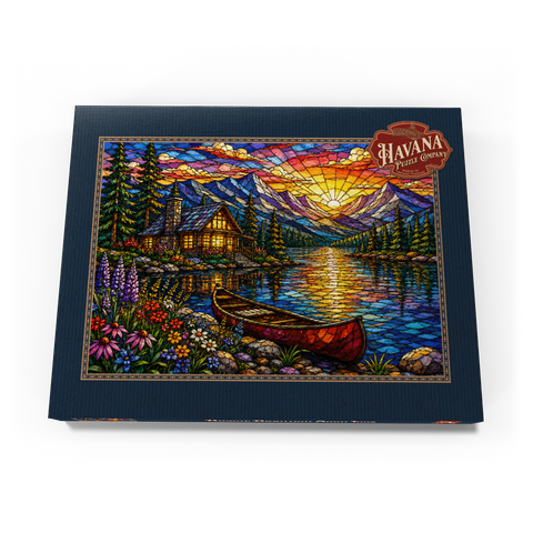 Darstellung des Puzzle Motivs Mosaic Mountain Cabin Lake Mosaic Mountain Cabin Lake 100 Puzzle Schachtel Ansicht3