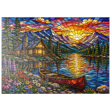 Darstellung des Puzzle Motivs puzzleplate Mosaic Mountain Cabin Lake 100 Puzzle