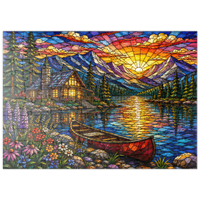 Darstellung des Puzzle Motivs Mosaic Mountain Cabin Lake - Puzzleteile: 100
