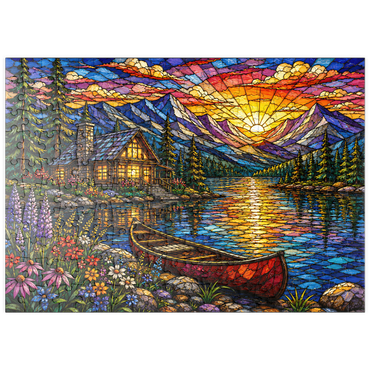Darstellung des Puzzle Motivs puzzleplate Mosaic Mountain Cabin Lake 200 Puzzle