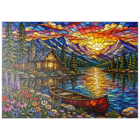 Darstellung des Puzzle Motivs Mosaic Mountain Cabin Lake - Puzzleteile: 200