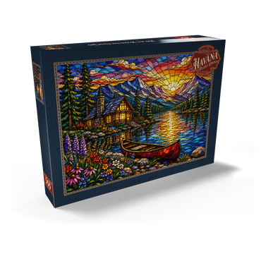 Darstellung des Puzzle Motivs Mosaic Mountain Cabin Lake 500 Puzzle Schachtel Ansicht2