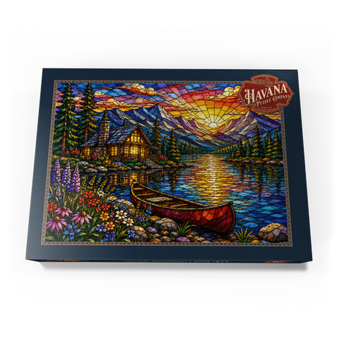 Darstellung des Puzzle Motivs Mosaic Mountain Cabin Lake Mosaic Mountain Cabin Lake 500 Puzzle Schachtel Ansicht3