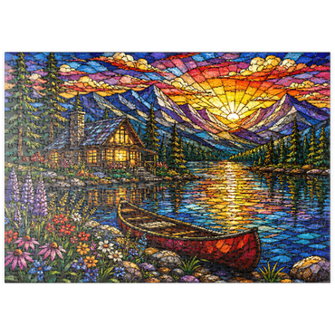 Darstellung des Puzzle Motivs puzzleplate Mosaic Mountain Cabin Lake 500 Puzzle