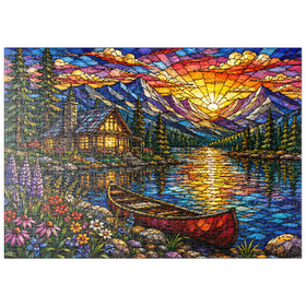 Darstellung des Puzzle Motivs Mosaic Mountain Cabin Lake - Puzzleteile: 500