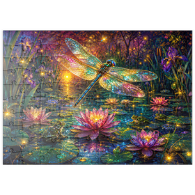 Darstellung des Puzzle Motivs Leuchtender Glas-Libellen-Lilien-Teich - Puzzleteile: 100
