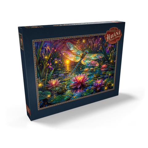 Darstellung des Puzzle Motivs Leuchtender Glas-Libellen-Lilien-Teich Luminous Glass Dragonfly Lily Pond 200 Puzzle Schachtel Ansicht2