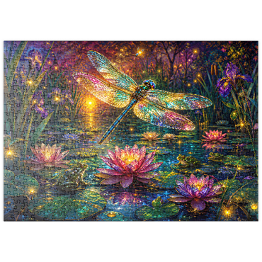 Darstellung des Puzzle Motivs puzzleplate Luminous Glass Dragonfly Lily Pond 500 Puzzle