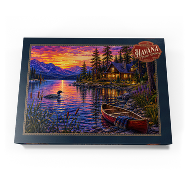 Darstellung des Puzzle Motivs Loon Lake Twilight Cabin 1000 Puzzle Schachtel Ansicht3