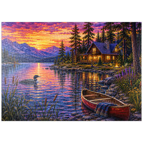 Darstellung des Puzzle Motivs Loon Lake Twilight Hütte - Puzzleteile: 1000