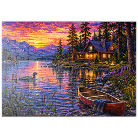 Darstellung des Puzzle Motivs Loon Lake Twilight Hütte - Puzzleteile: 100