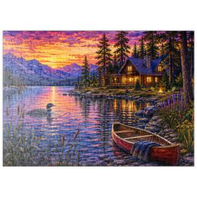 Darstellung des Puzzle Motivs Loon Lake Twilight Hütte - Puzzleteile: 200