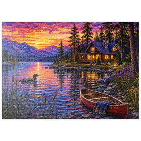 Darstellung des Puzzle Motivs Loon Lake Twilight Hütte - Puzzleteile: 500