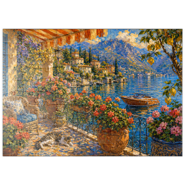 Darstellung des Puzzle Motivs puzzleplate Lake Como Flower Balcony Painting 100 Puzzle