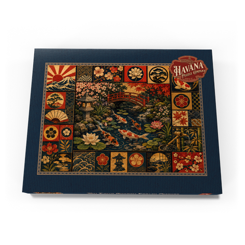 Darstellung des Puzzle Motivs Postercollage „Koi-Teich-Garten“ Koi Pond Garden Poster Collage 100 Puzzle Schachtel Ansicht3