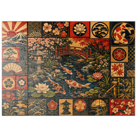 Darstellung des Puzzle Motivs Postercollage „Koi-Teich-Garten“ - Puzzleteile: 100