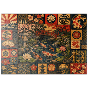 Darstellung des Puzzle Motivs Postercollage „Koi-Teich-Garten“ - Puzzleteile: 200