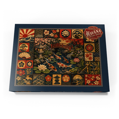 Darstellung des Puzzle Motivs Postercollage „Koi-Teich-Garten“ Koi Pond Garden Poster Collage 500 Puzzle Schachtel Ansicht3