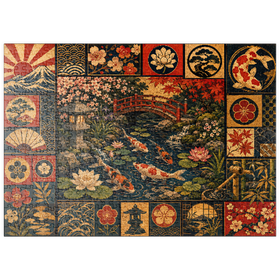 Darstellung des Puzzle Motivs Postercollage „Koi-Teich-Garten“ - Puzzleteile: 500